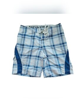 American Eagle Outfitters Blue Plaid Unlined Swim Trunks Men’s Swim Shorts Sz.L